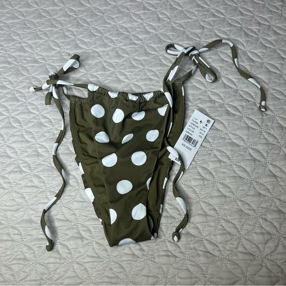 Pacsun Eco Green Polka Dot Splash Curtain Tie Side Bikini Bottom